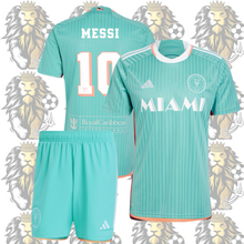 Load image into Gallery viewer, Inter Miami Lionel Messi #10 Aqua Kit – Complete Jersey & Shorts Set for kids