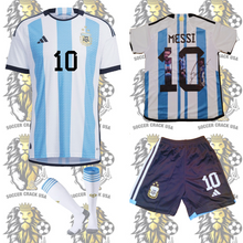 Load image into Gallery viewer, Lionel Messi Kit Soccer Uniform 3 stars Argentina 2023 for Kids