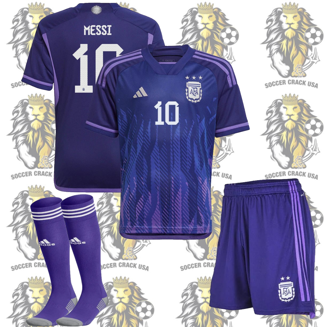 Messi Argentina Soccer Uniform Champions Three Stars Purple for