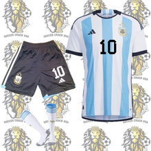 Load image into Gallery viewer, Lionel Messi Kit Soccer Uniform 3 stars Argentina 2023 for Kids
