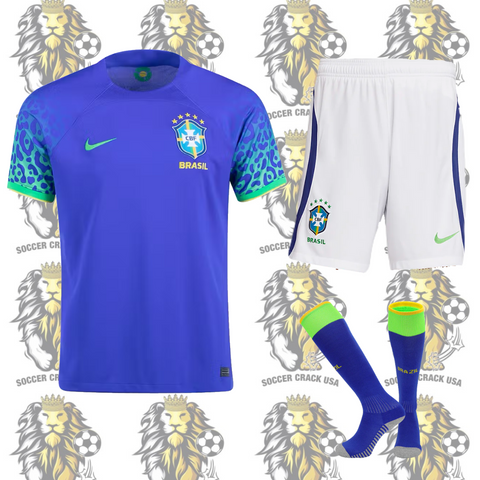 Brazil soccer uniform 2022/23 Away Blue for kids