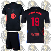 Load image into Gallery viewer, Lamine Yamal Barcelona 2025 Kids’ Uniform | Black Edition | Jersey + Shorts
