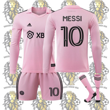 Load image into Gallery viewer, Messi Home Soccer Uniform 2023 Long Sleeve Pink for Kids 10
