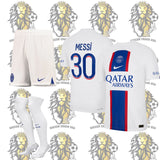 Messi P S G Third Soccer Uniform 22/23 for kid’s White
