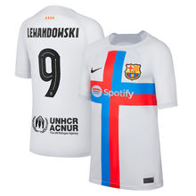Load image into Gallery viewer, Lewandowski Barcelona Soccer Uniform for kid’s gray 22/23
